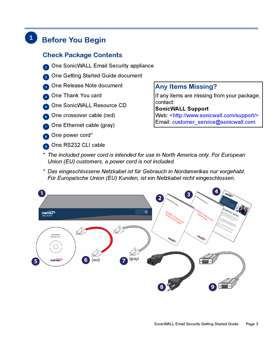 SonicWALL 300 manual Before You Begin, Check Package Contents, Any Items Missing? 