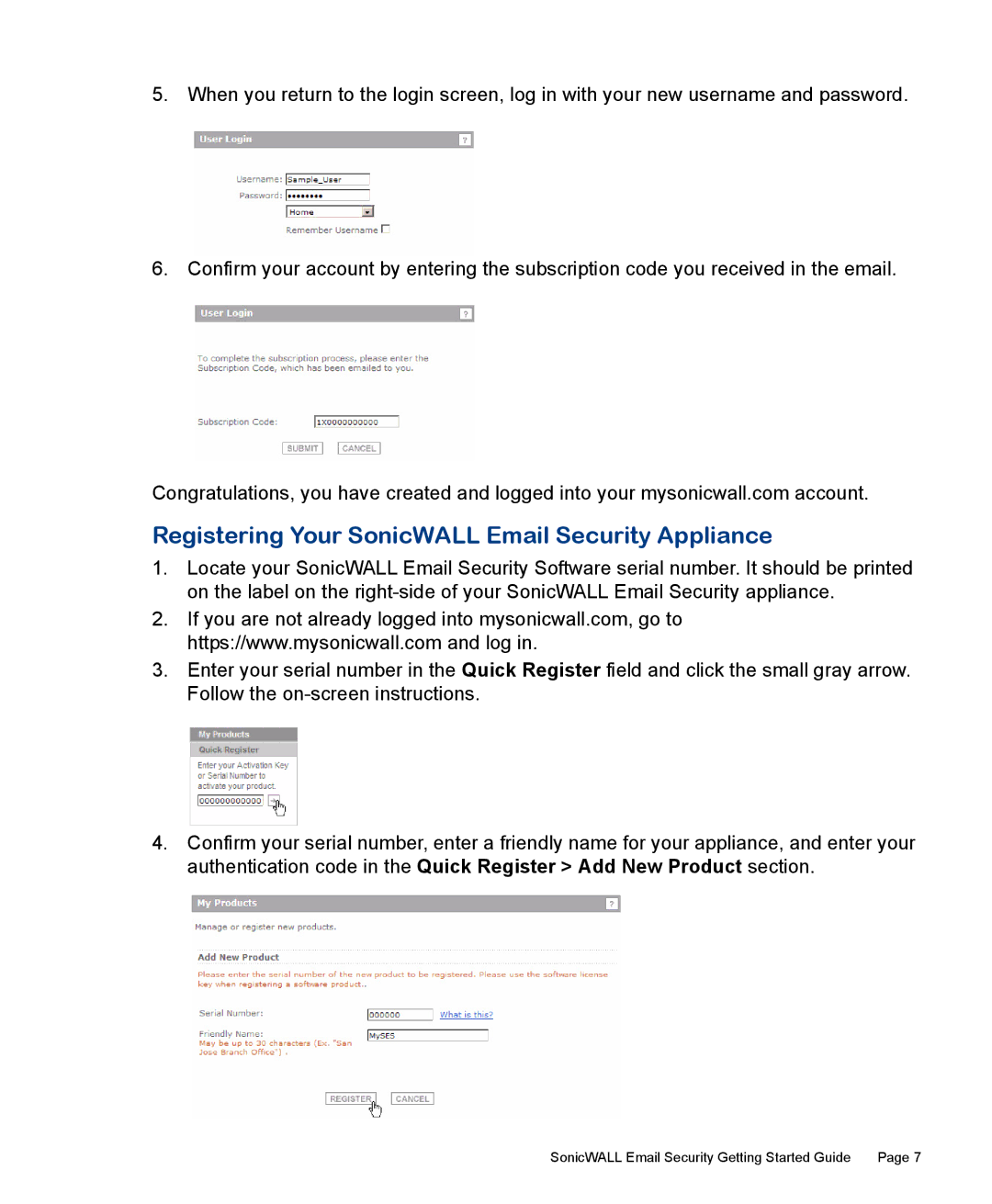 SonicWALL 300 manual Registering Your SonicWALL Email Security Appliance 