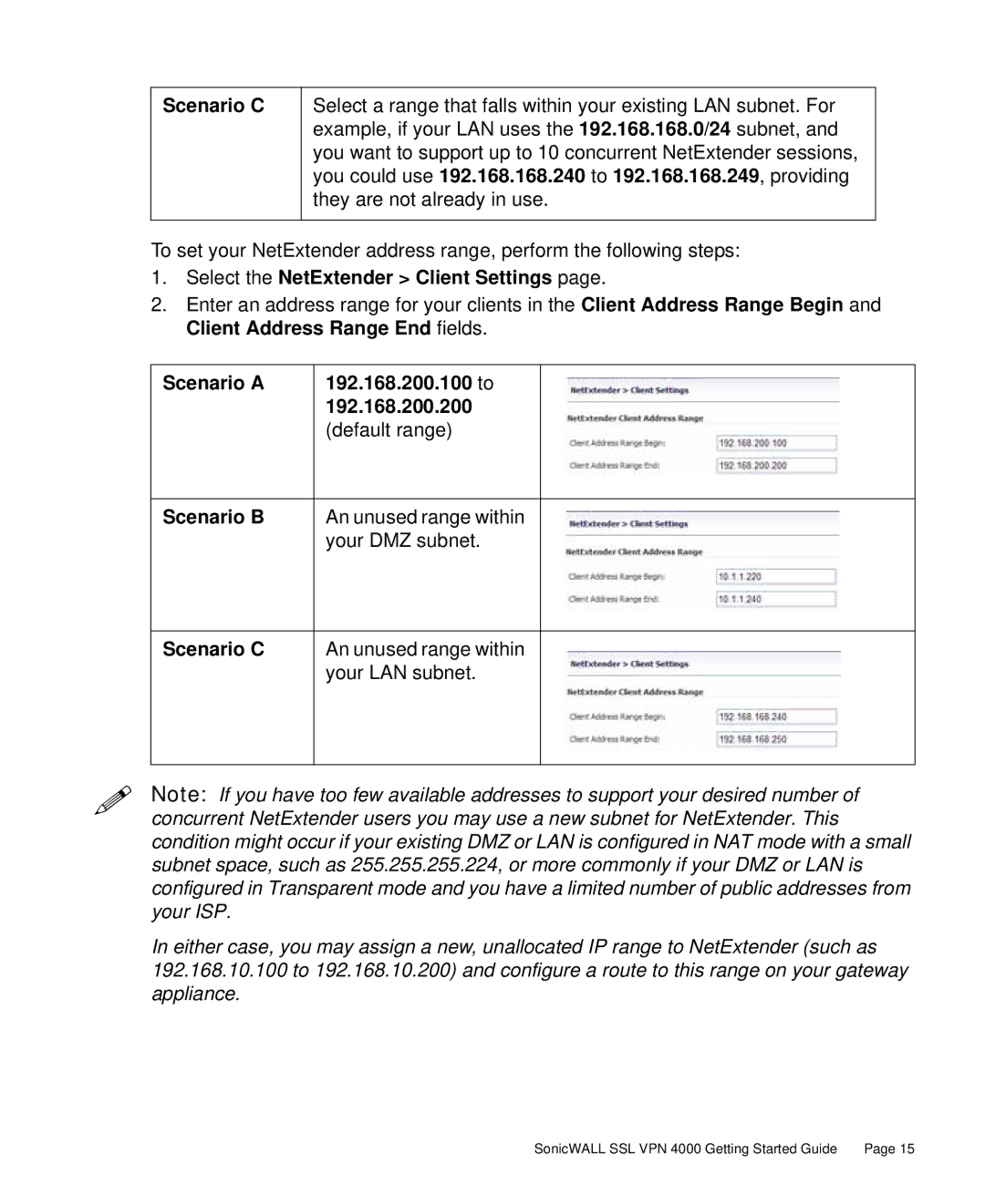 SonicWALL 4000 manual Scenario C, Select the NetExtender Client Settings 