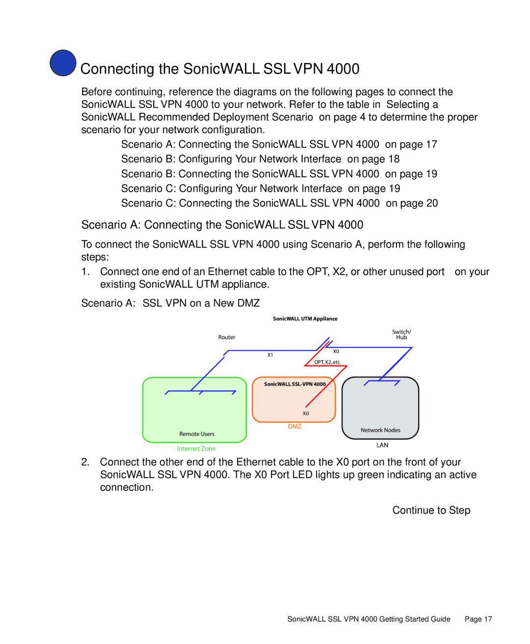 SonicWALL 4000 manual  Connecting the SonicWALL Sslvpn, Scenario a Connecting the SonicWALL Sslvpn 