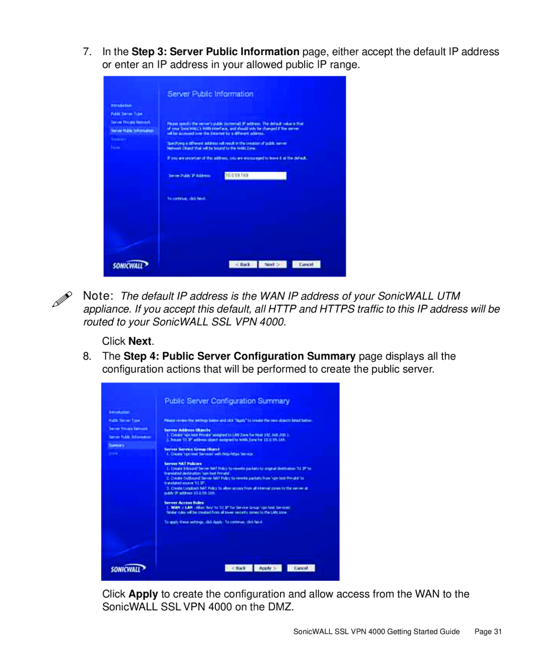 SonicWALL 4000 manual Click Next 