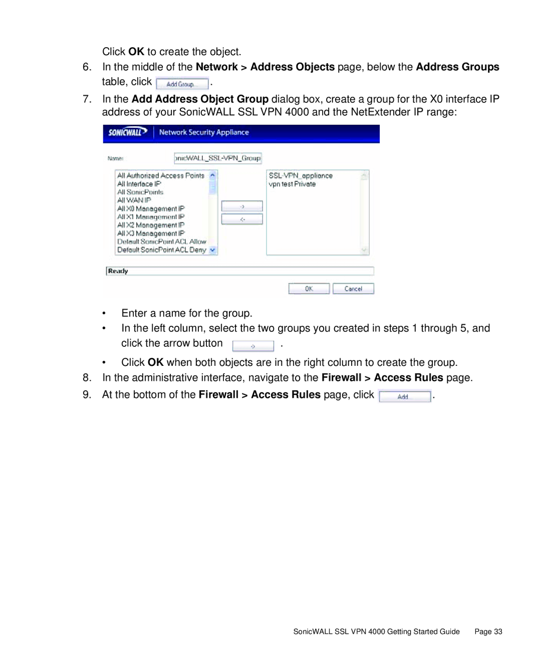 SonicWALL 4000 manual Click OK to create the object 