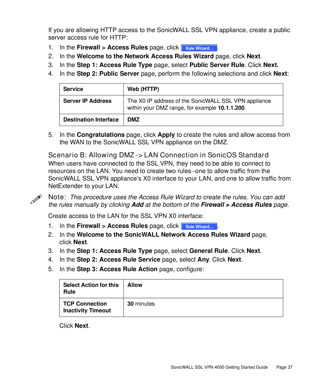 SonicWALL 4000 manual Scenario B Allowing DMZ LAN Connection in SonicOS Standard 