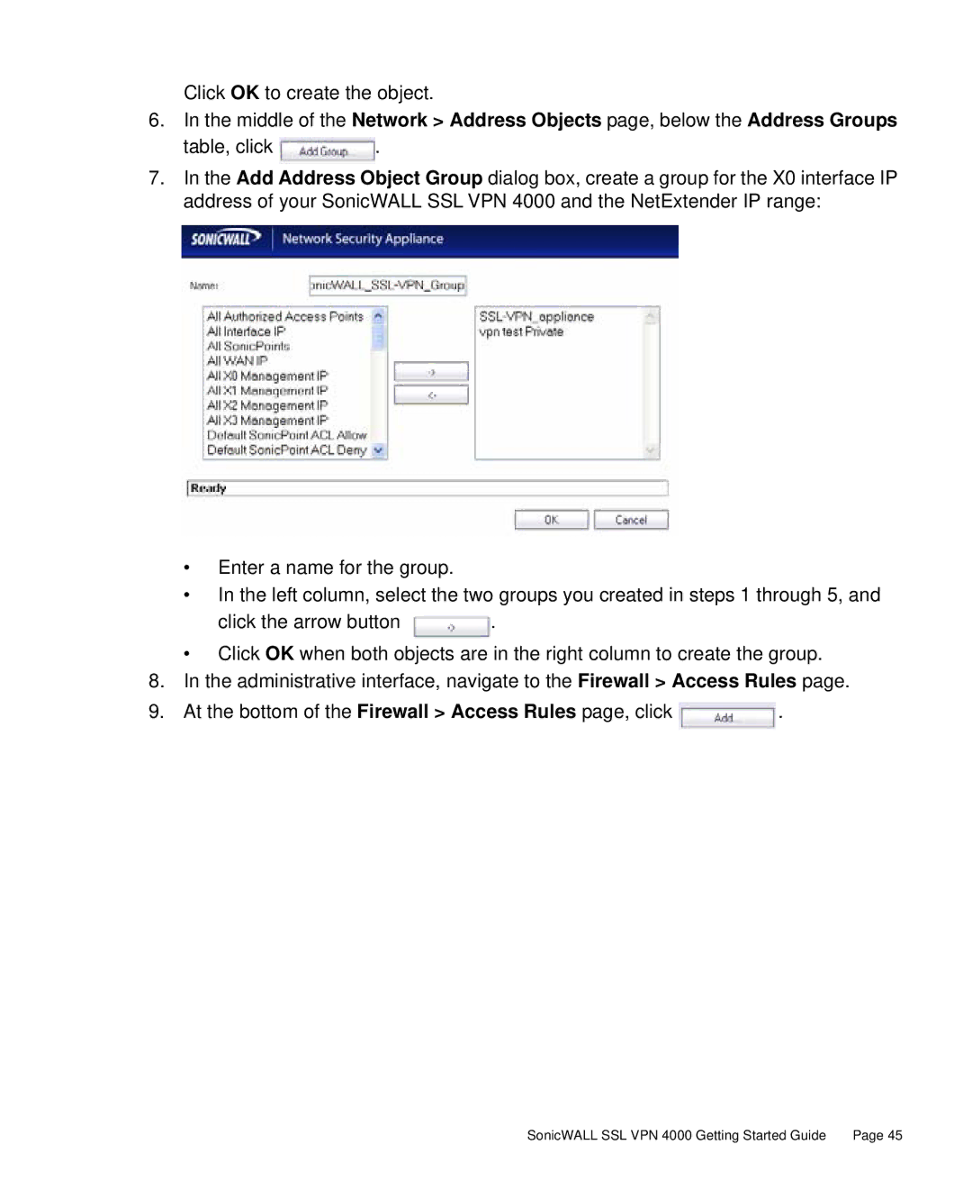 SonicWALL 4000 manual Click OK to create the object 