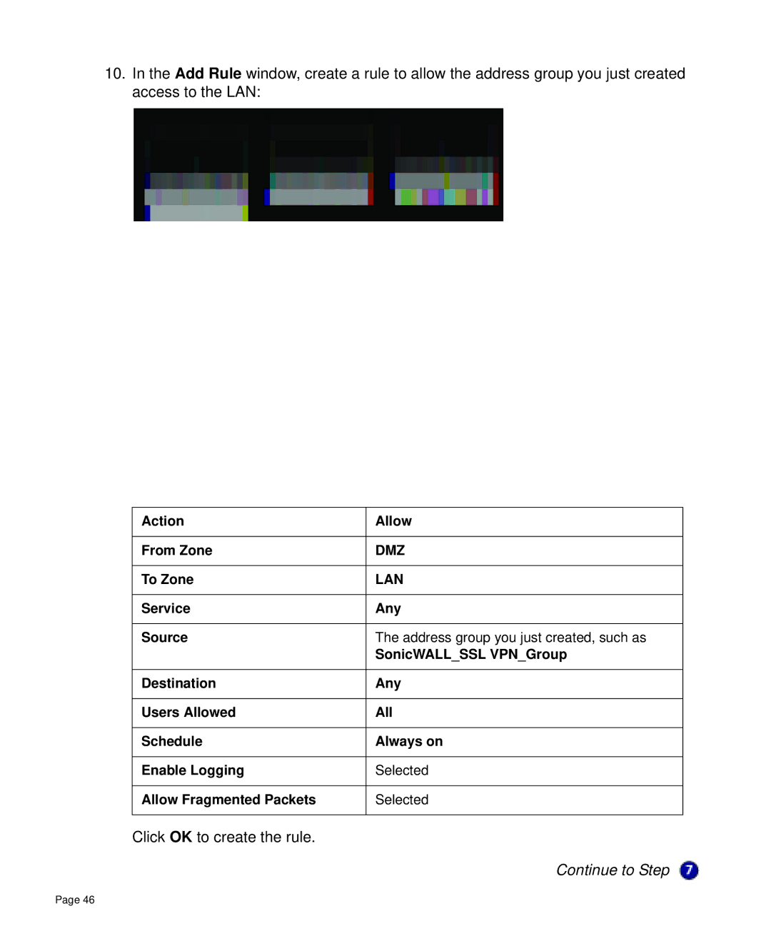 SonicWALL 4000 manual Click OK to create the rule 