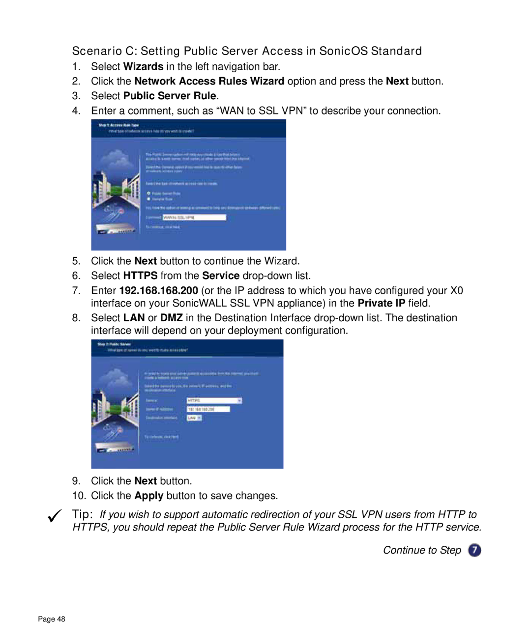 SonicWALL 4000 manual Scenario C Setting Public Server Access in SonicOS Standard, Select Public Server Rule 