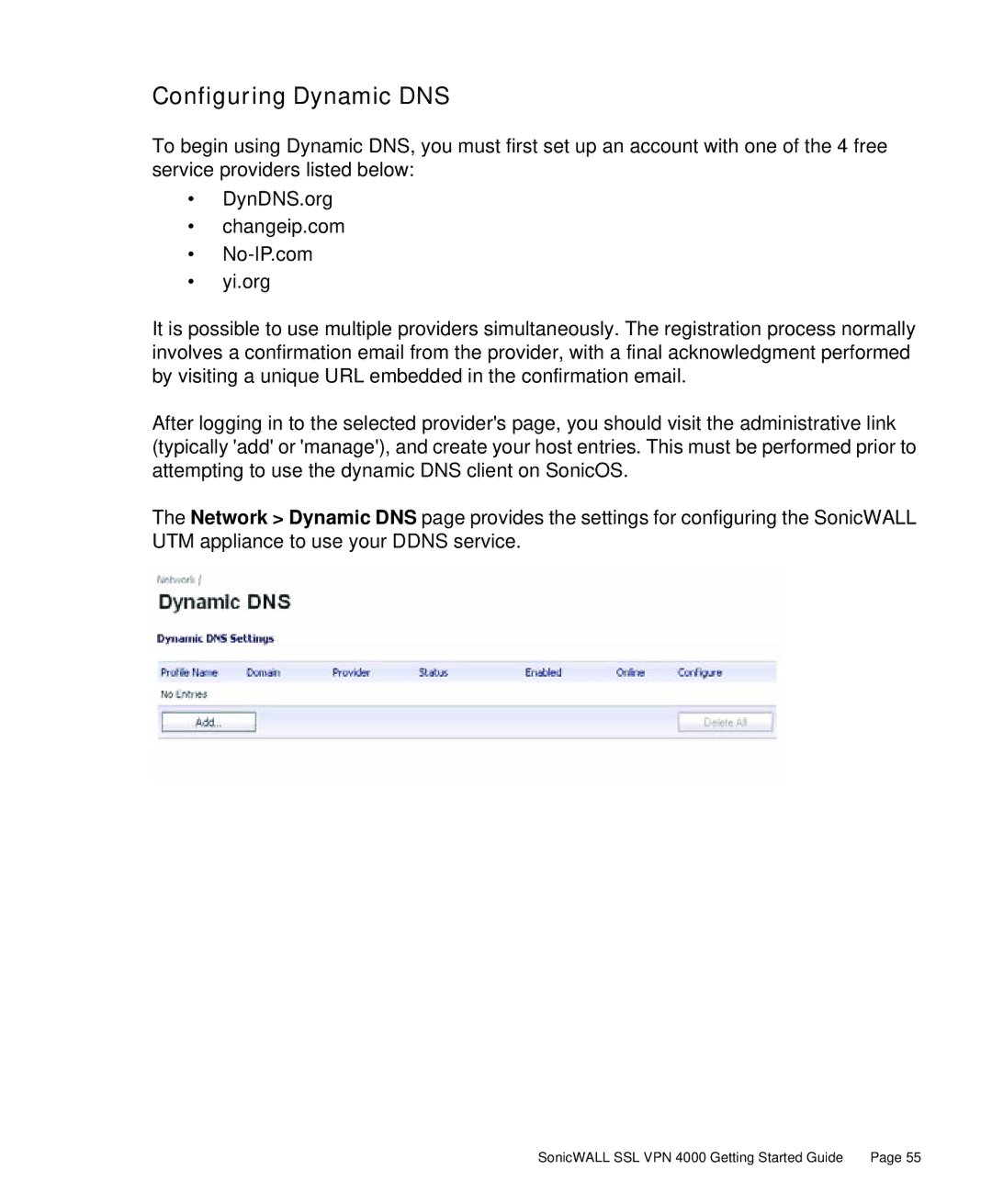 SonicWALL 4000 manual Configuring Dynamic DNS 