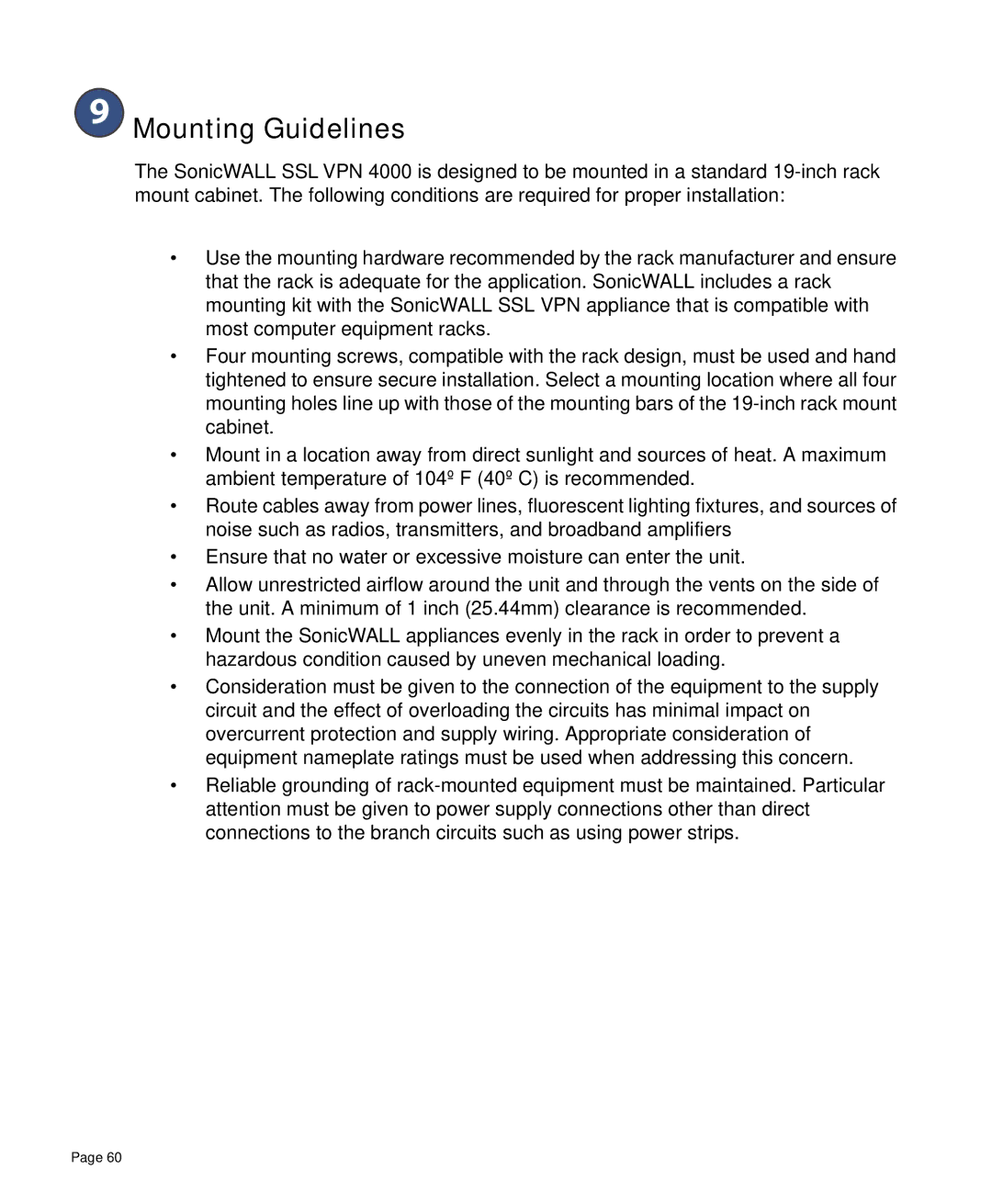 SonicWALL 4000 manual  Mounting Guidelines 