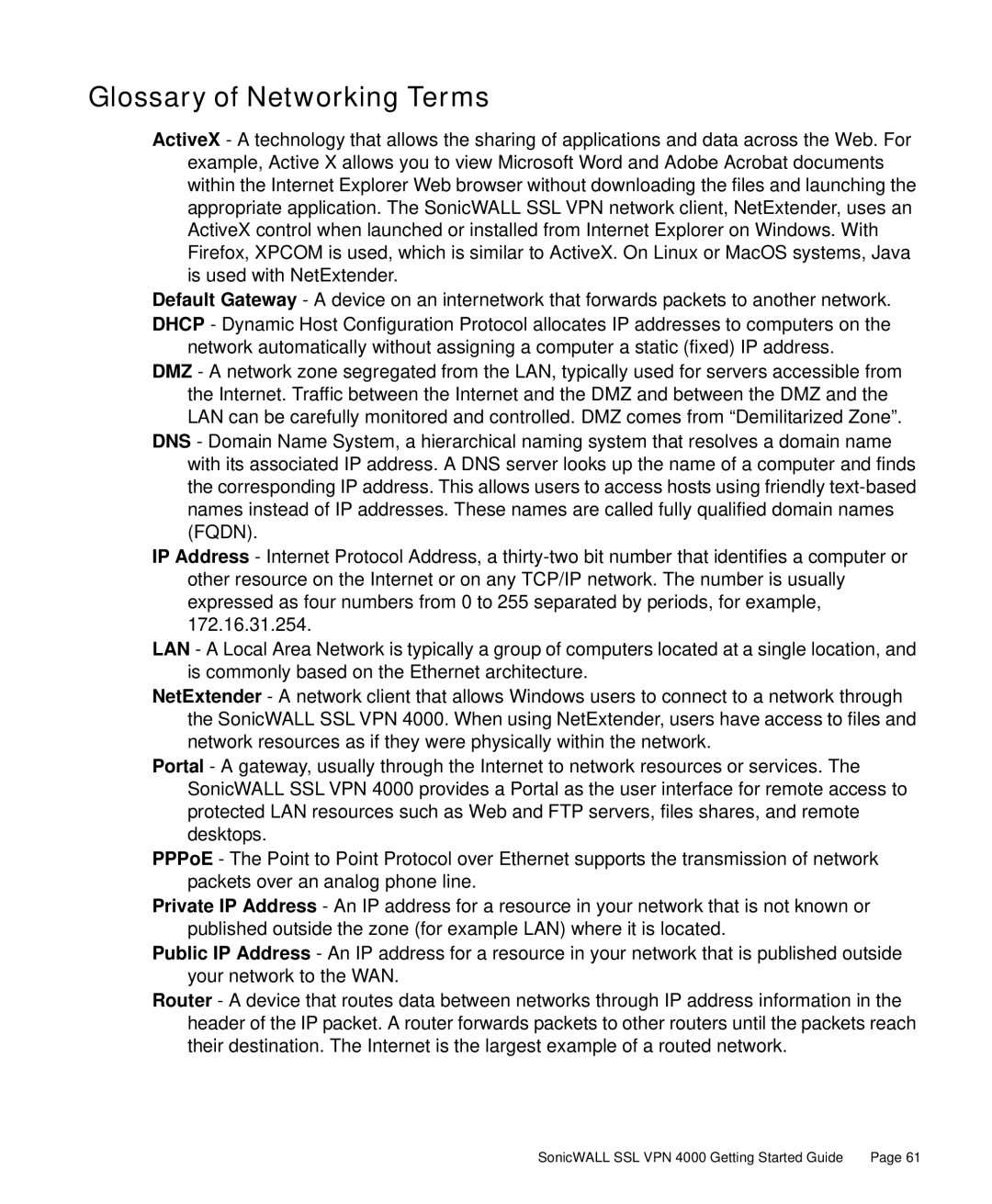 SonicWALL 4000 manual Glossary of Networking Terms 