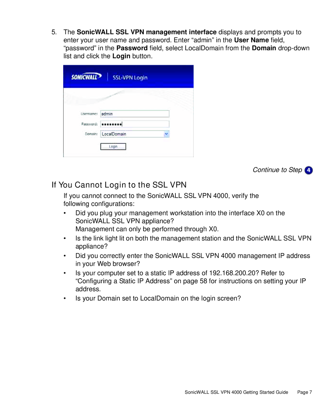 SonicWALL 4000 manual If You Cannot Login to the SSL VPN 