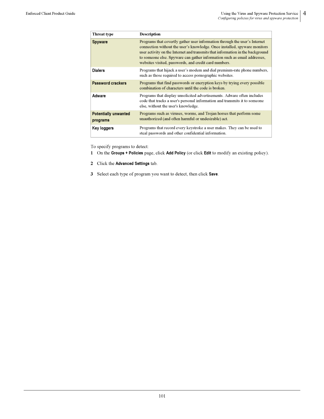 SonicWALL 4.5 manual Spyware, Dialers, Password crackers, Adware, Potentially unwanted, Key loggers 