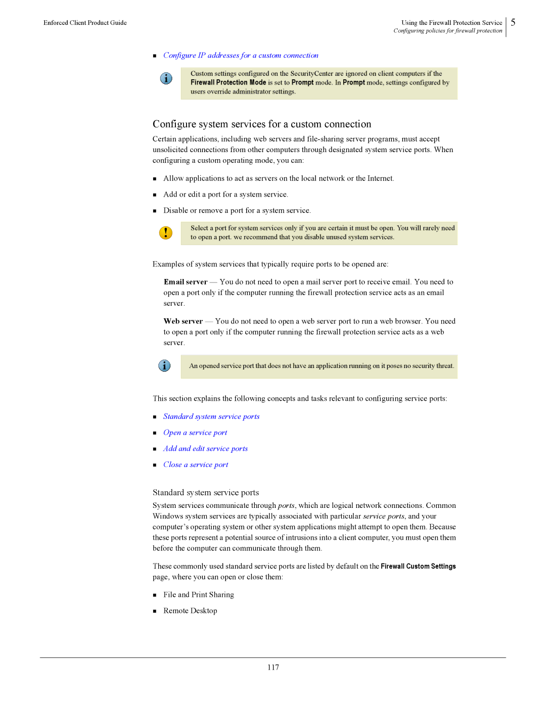 SonicWALL 4.5 manual Configure system services for a custom connection, „ Configure IP addresses for a custom connection 