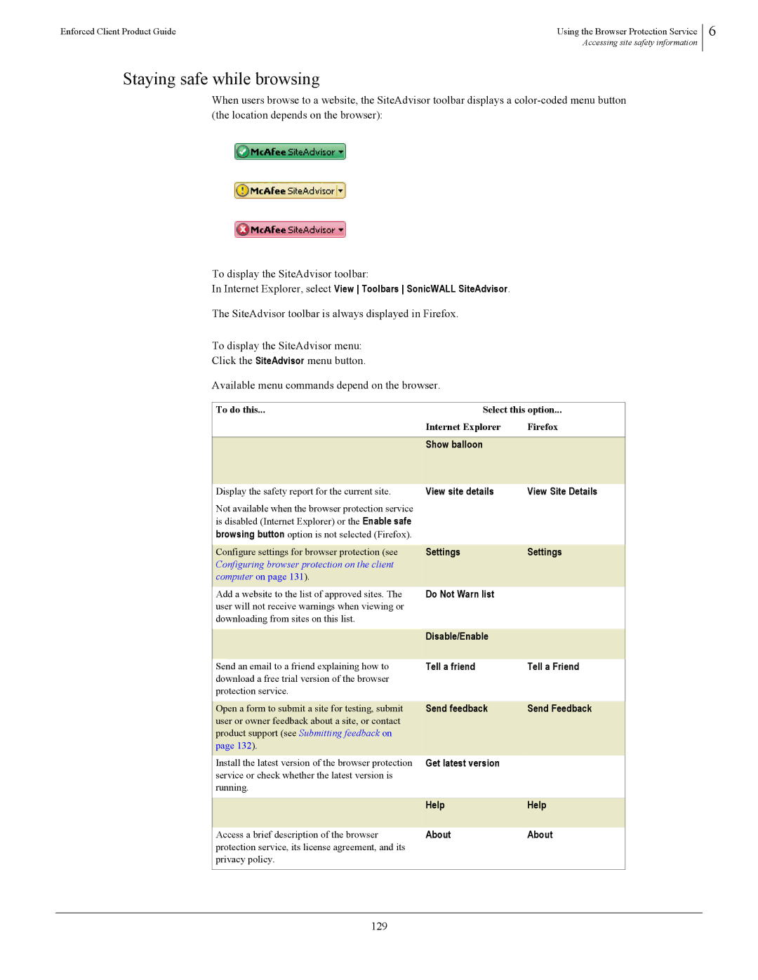 SonicWALL 4.5 manual Staying safe while browsing, 129 