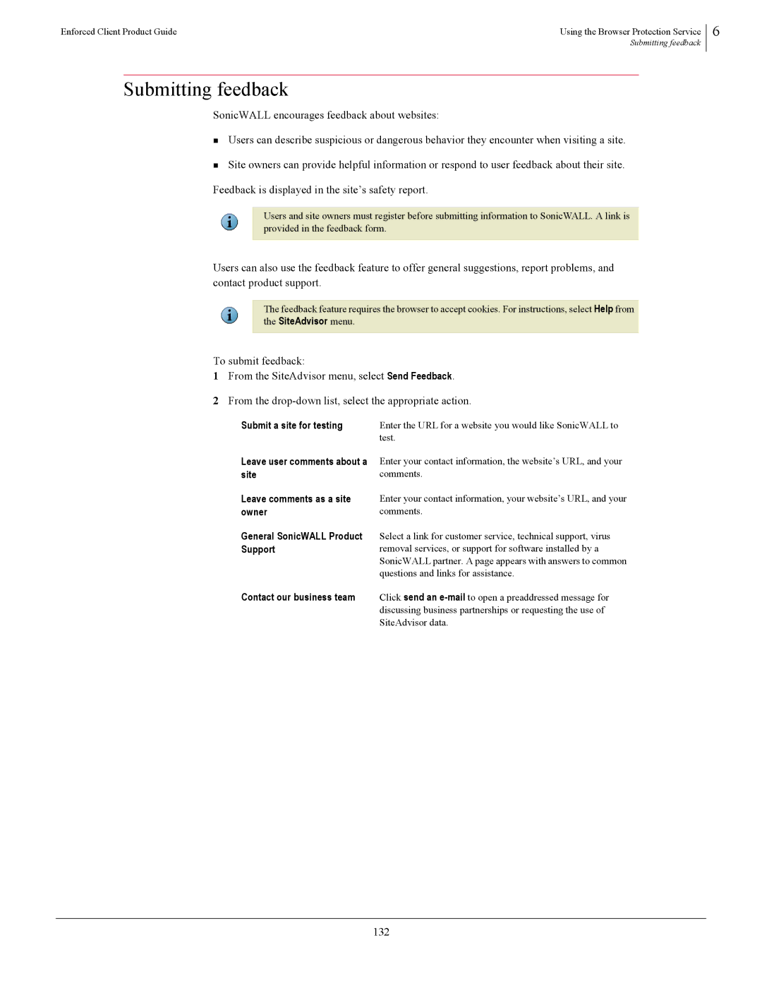 SonicWALL 4.5 manual Submitting feedback, 132 