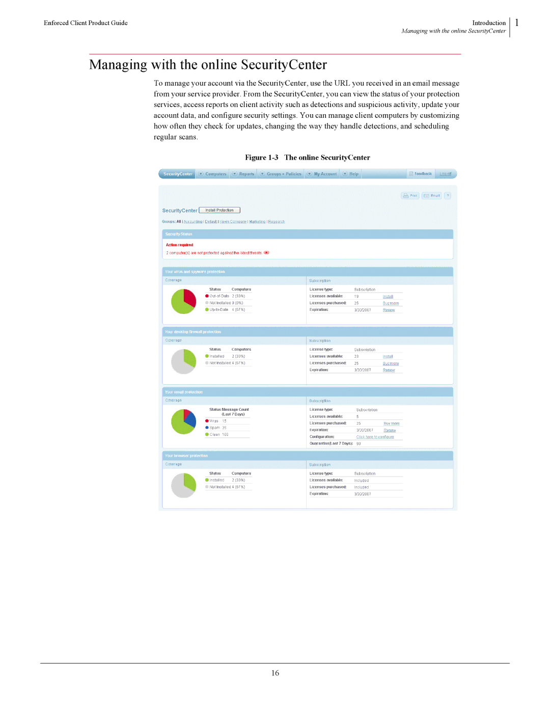 SonicWALL 4.5 manual Managing with the online SecurityCenter, Online SecurityCenter 