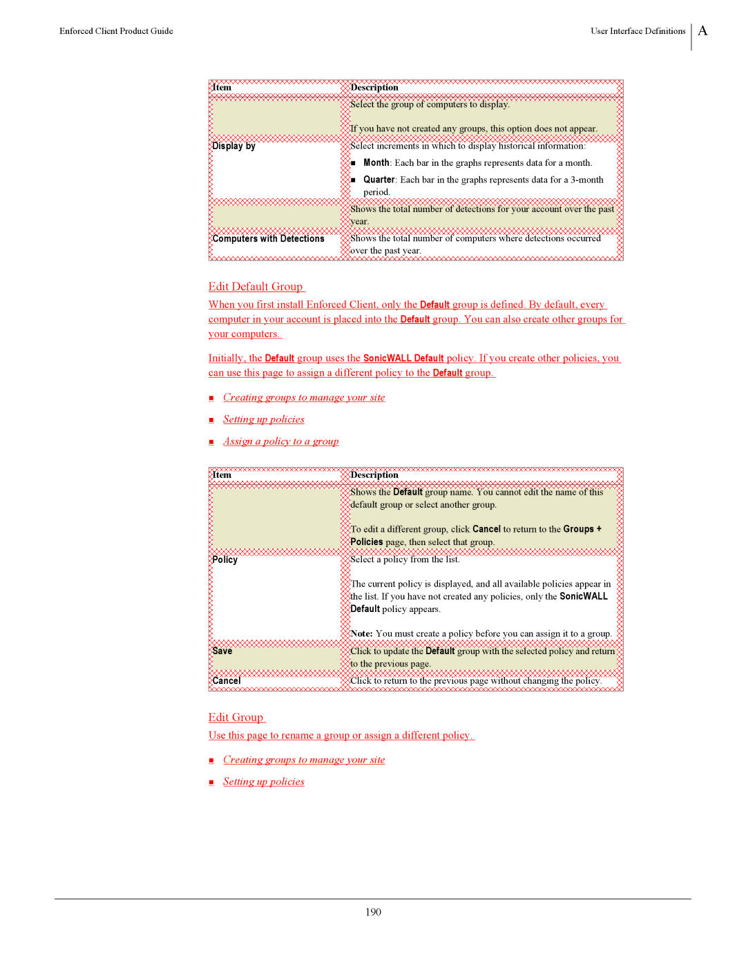 SonicWALL 4.5 manual Edit Default Group, Edit Group, 190 