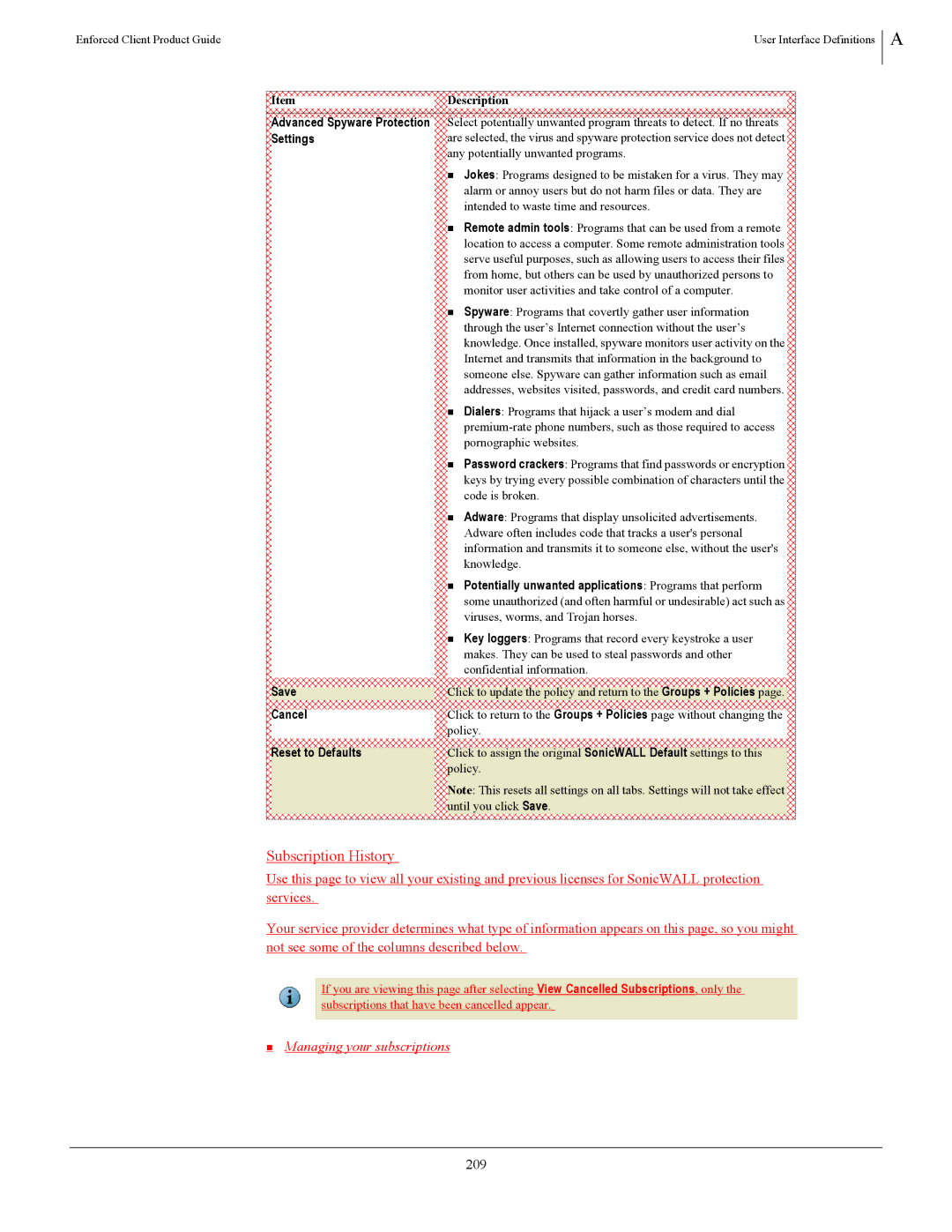 SonicWALL 4.5 manual Subscription History, 209 