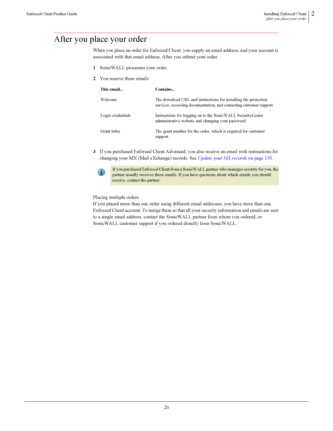 SonicWALL 4.5 manual After you place your order, This email Contains, Welcome 