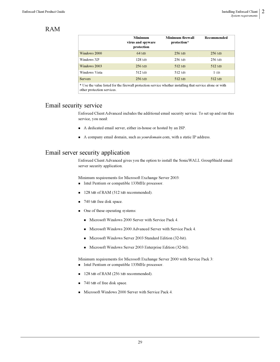 SonicWALL 4.5 manual Email security service, Email server security application 