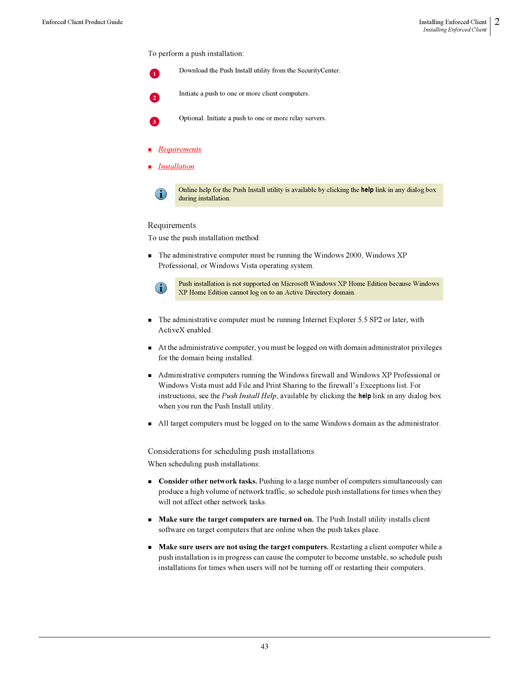 SonicWALL 4.5 manual Considerations for scheduling push installations 