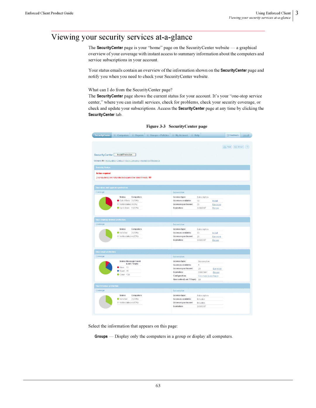 SonicWALL 4.5 manual Viewing your security services at-a-glance, SecurityCenter 