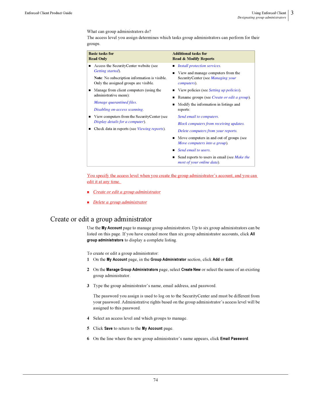 SonicWALL 4.5 manual Create or edit a group administrator 