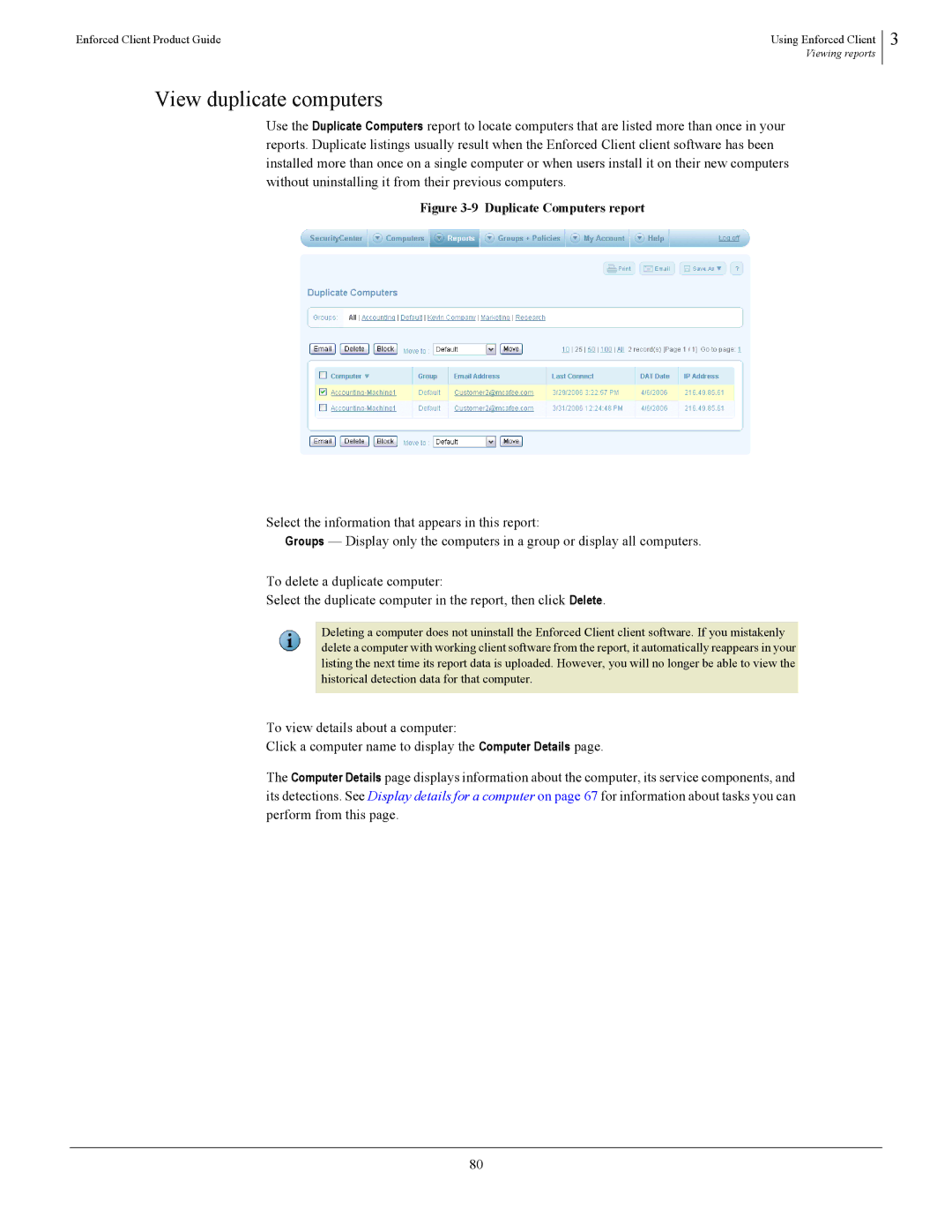 SonicWALL 4.5 manual View duplicate computers, Duplicate Computers report 