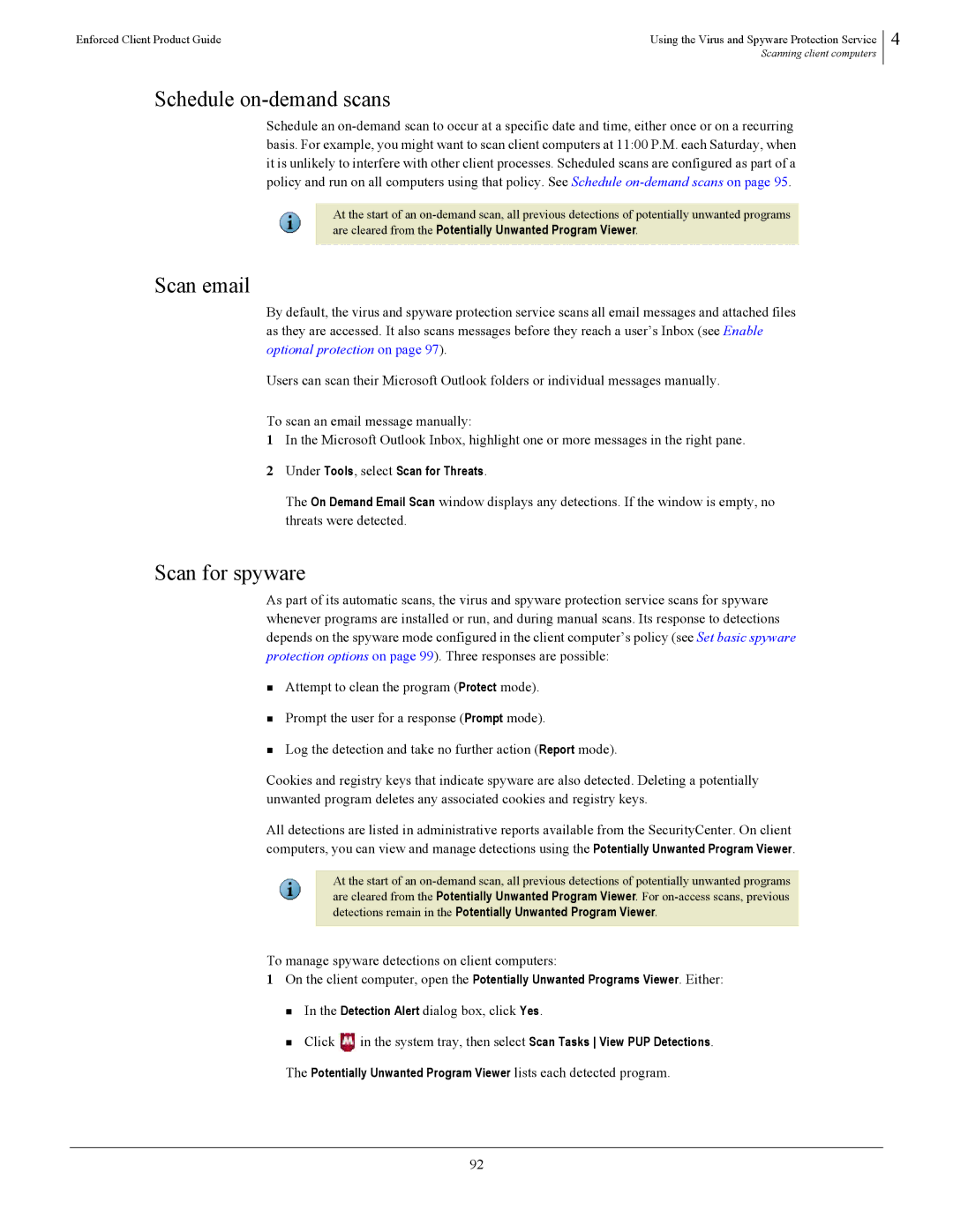 SonicWALL 4.5 manual Schedule on-demand scans, Scan email, Scan for spyware, Under Tools, select Scan for Threats 