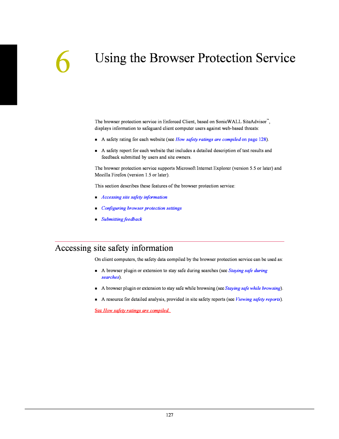 SonicWALL 4.5 manual Using the Browser Protection Service, „ Accessing site safety information 