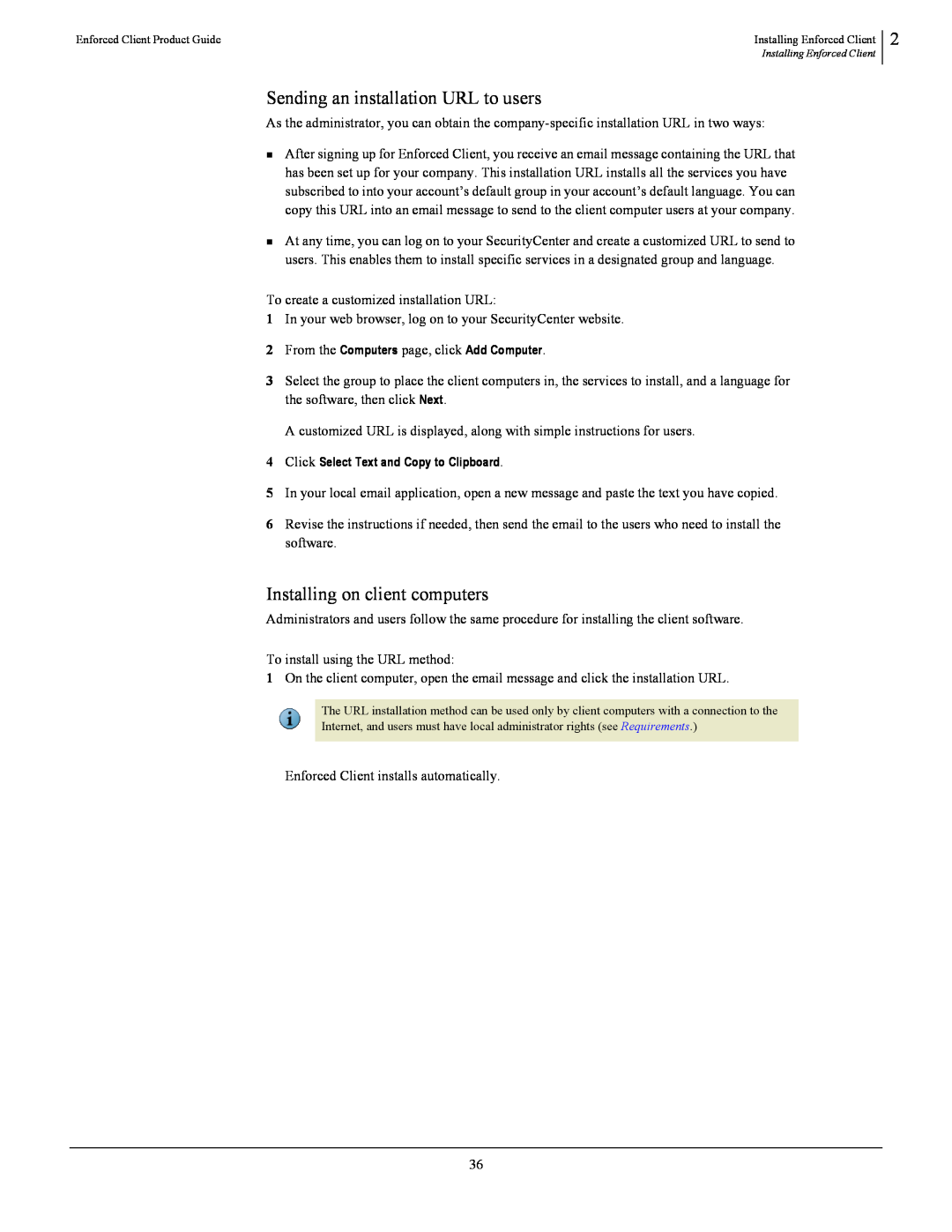 SonicWALL 4.5 manual Sending an installation URL to users, Installing on client computers 