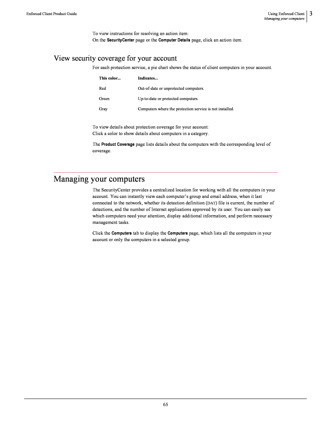 SonicWALL 4.5 manual Managing your computers, View security coverage for your account 