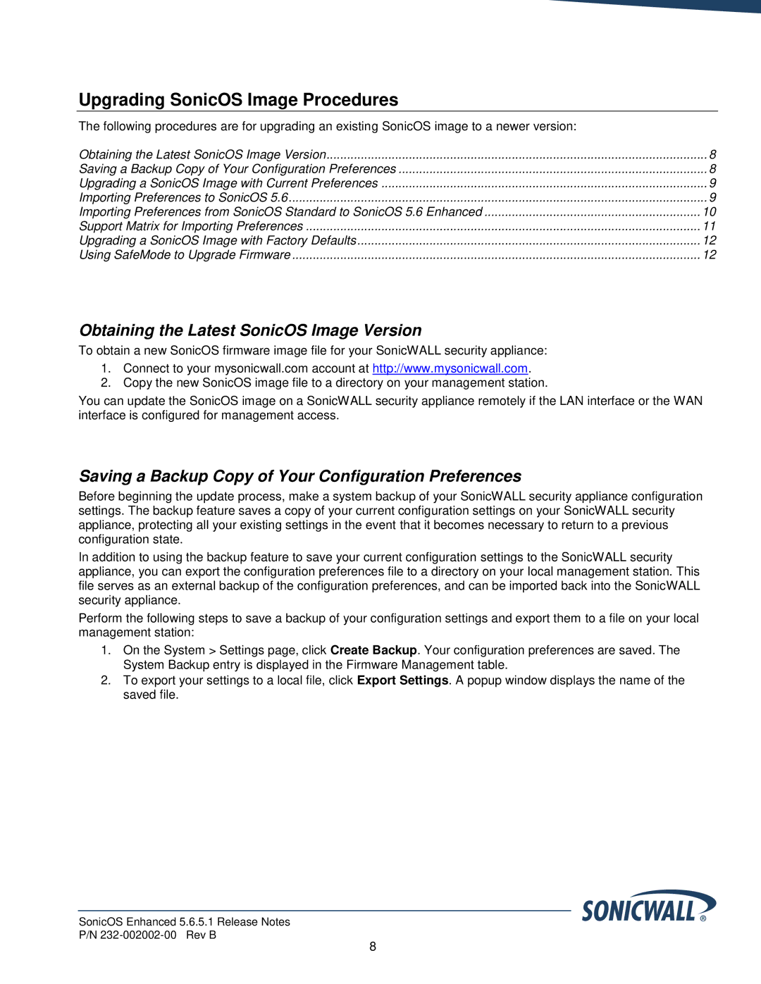 SonicWALL 5.6.5.1, 232-002002-00 manual Upgrading SonicOS Image Procedures, Obtaining the Latest SonicOS Image Version 