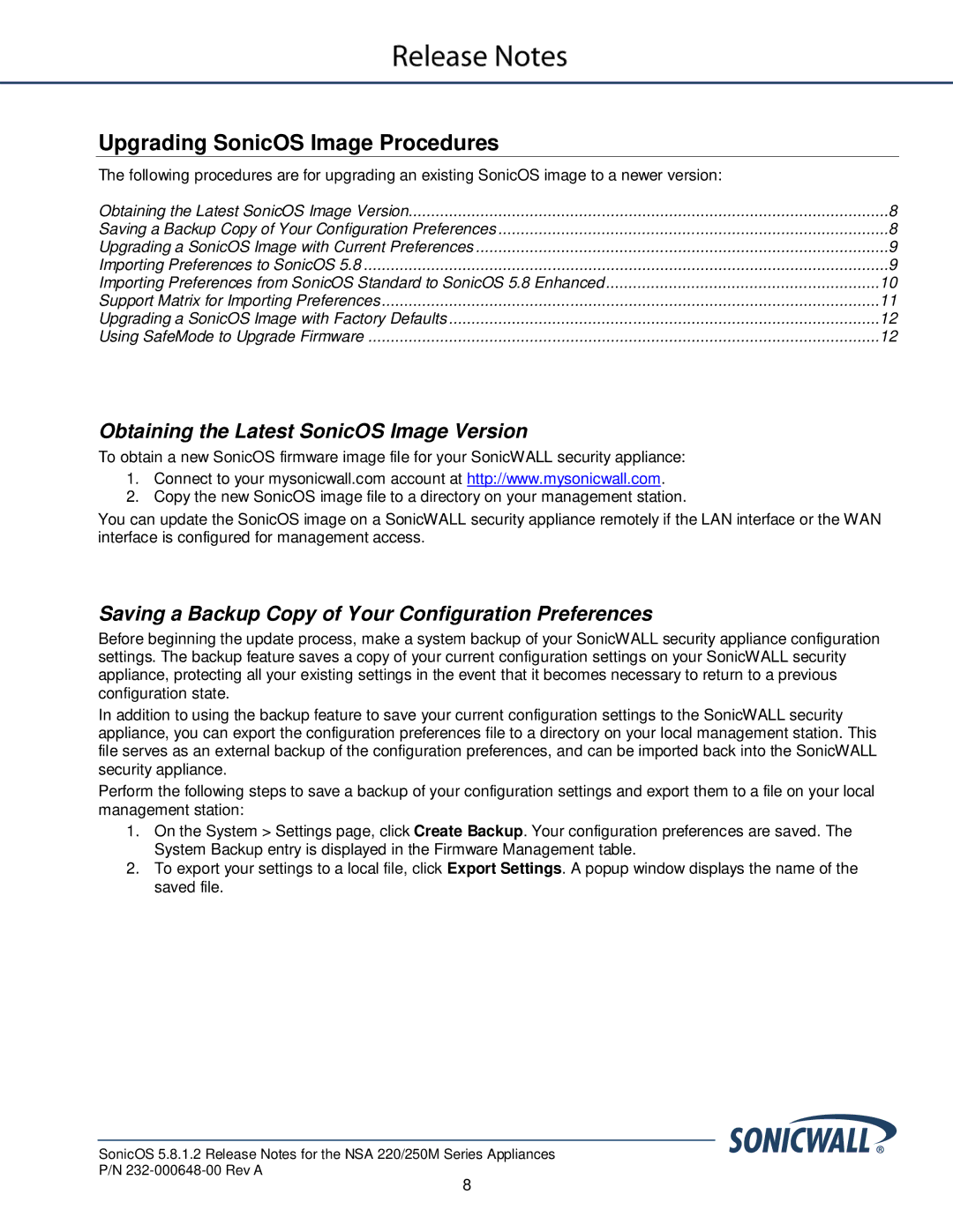 SonicWALL 5.8.1.2 manual Upgrading SonicOS Image Procedures, Obtaining the Latest SonicOS Image Version 