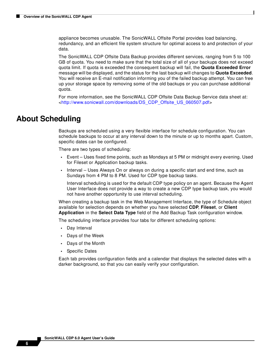 SonicWALL 6 manual About Scheduling 