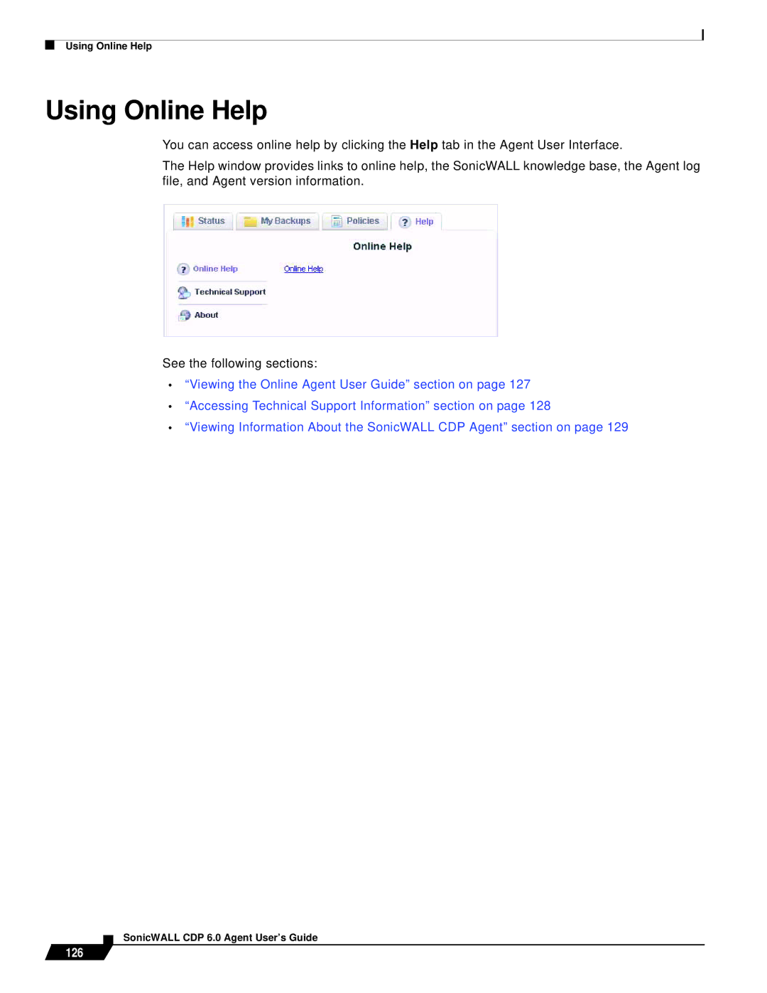 SonicWALL manual Using Online Help, 126 