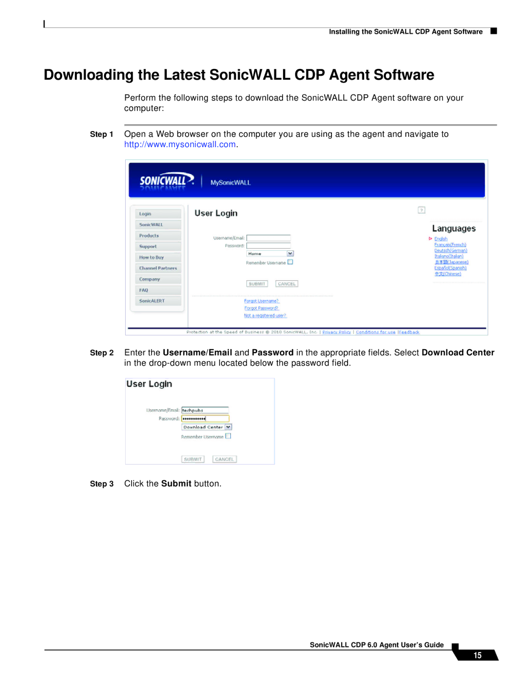 SonicWALL 6 manual Downloading the Latest SonicWALL CDP Agent Software 