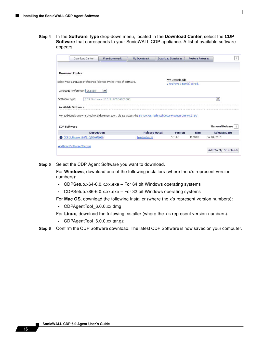 SonicWALL 6 manual Installing the SonicWALL CDP Agent Software 