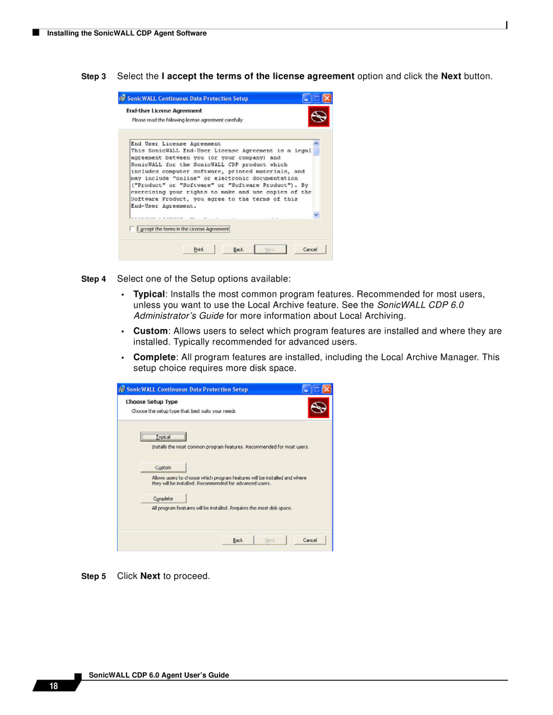 SonicWALL 6 manual Installing the SonicWALL CDP Agent Software 