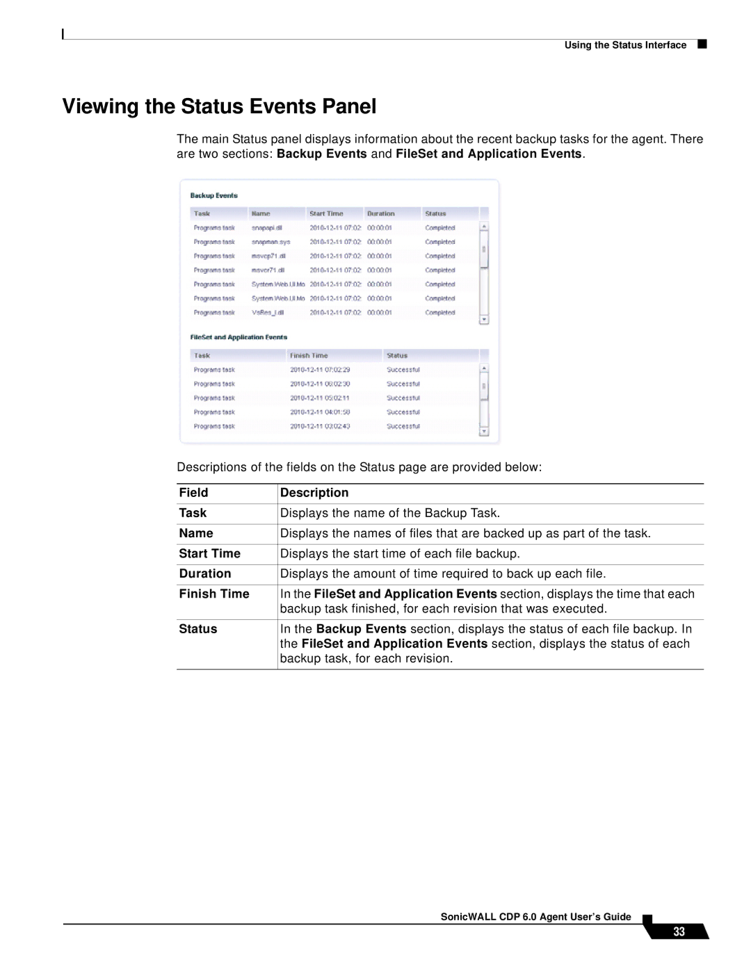 SonicWALL 6 manual Viewing the Status Events Panel 