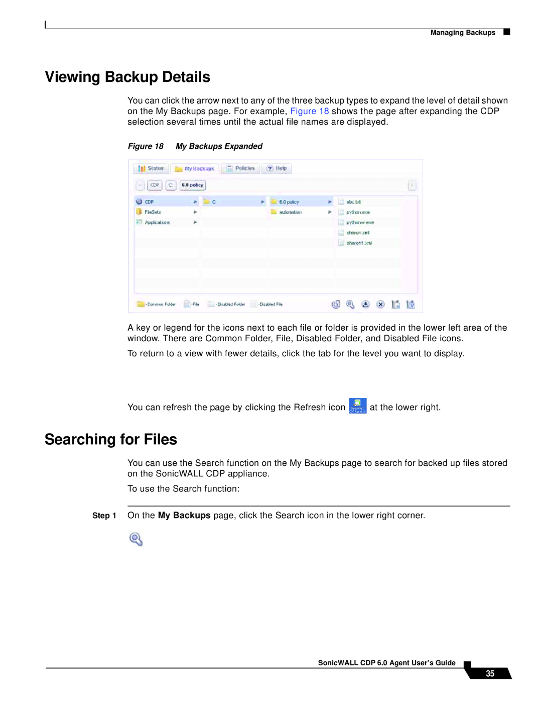 SonicWALL 6 manual Viewing Backup Details, Searching for Files 