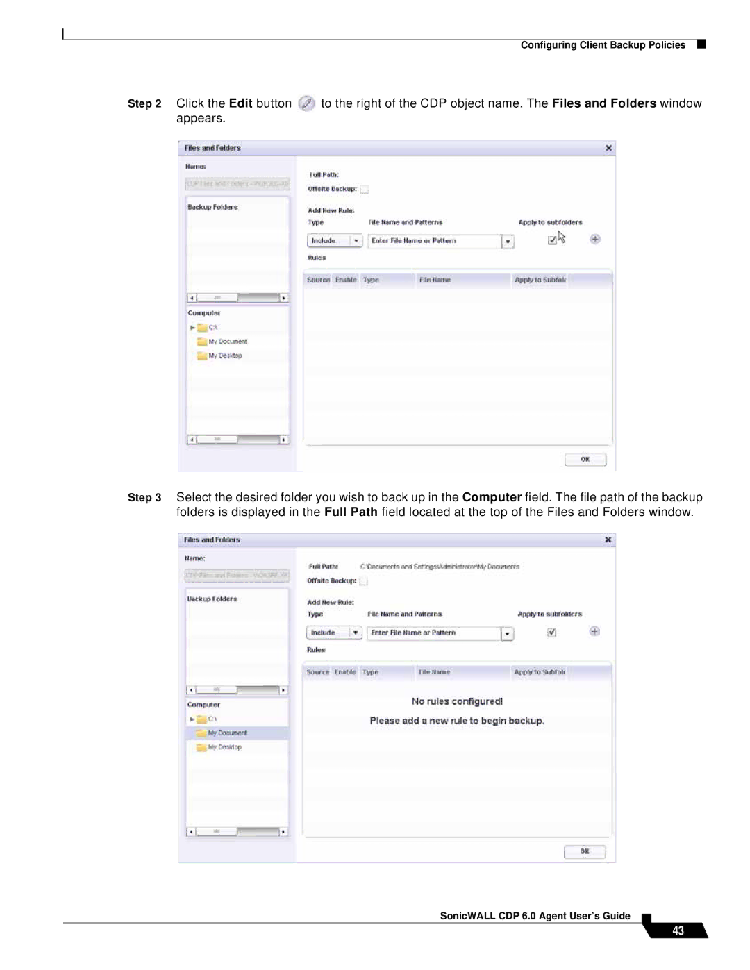 SonicWALL 6 manual Configuring Client Backup Policies 