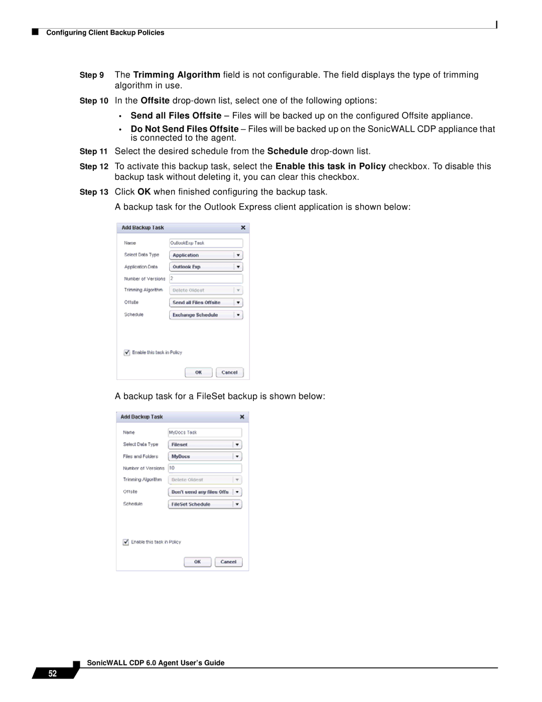 SonicWALL 6 manual Configuring Client Backup Policies 