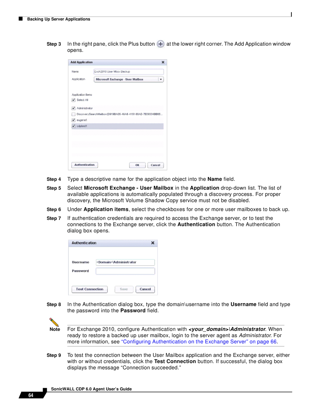 SonicWALL 6 manual Backing Up Server Applications 