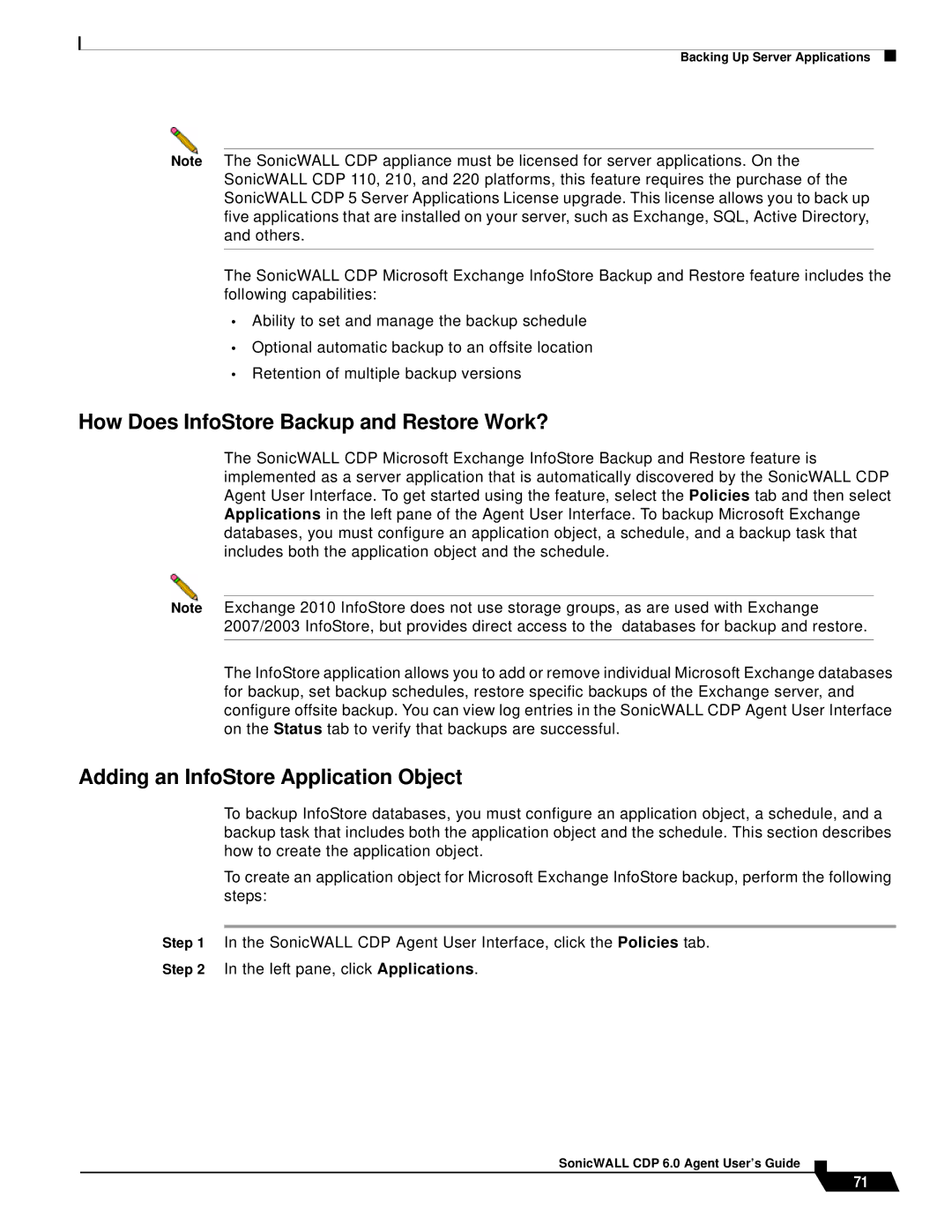 SonicWALL 6 manual How Does InfoStore Backup and Restore Work?, Adding an InfoStore Application Object 