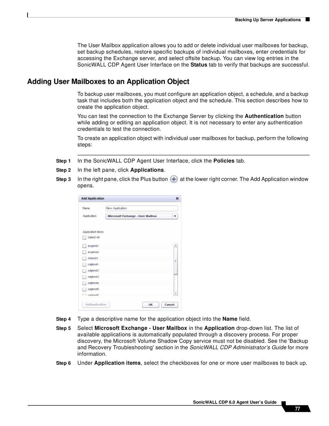 SonicWALL 6 manual Adding User Mailboxes to an Application Object 