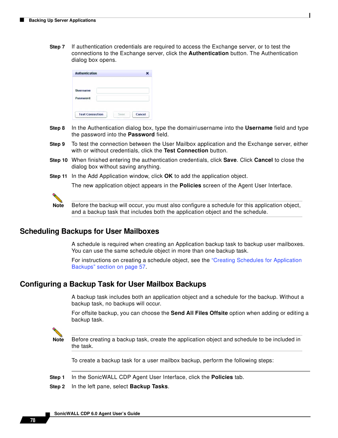 SonicWALL 6 manual Scheduling Backups for User Mailboxes 