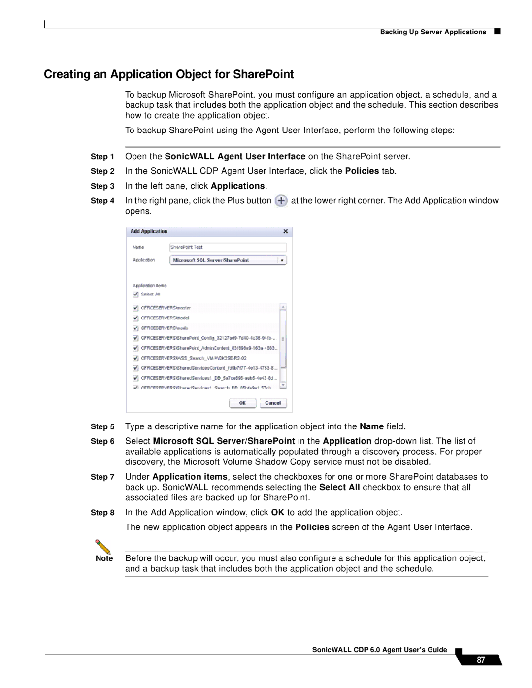 SonicWALL 6 manual Creating an Application Object for SharePoint 