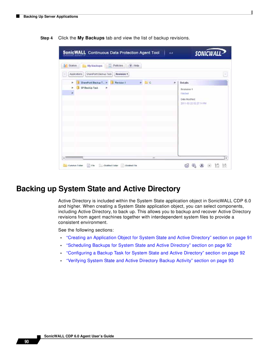 SonicWALL 6 manual Backing up System State and Active Directory 