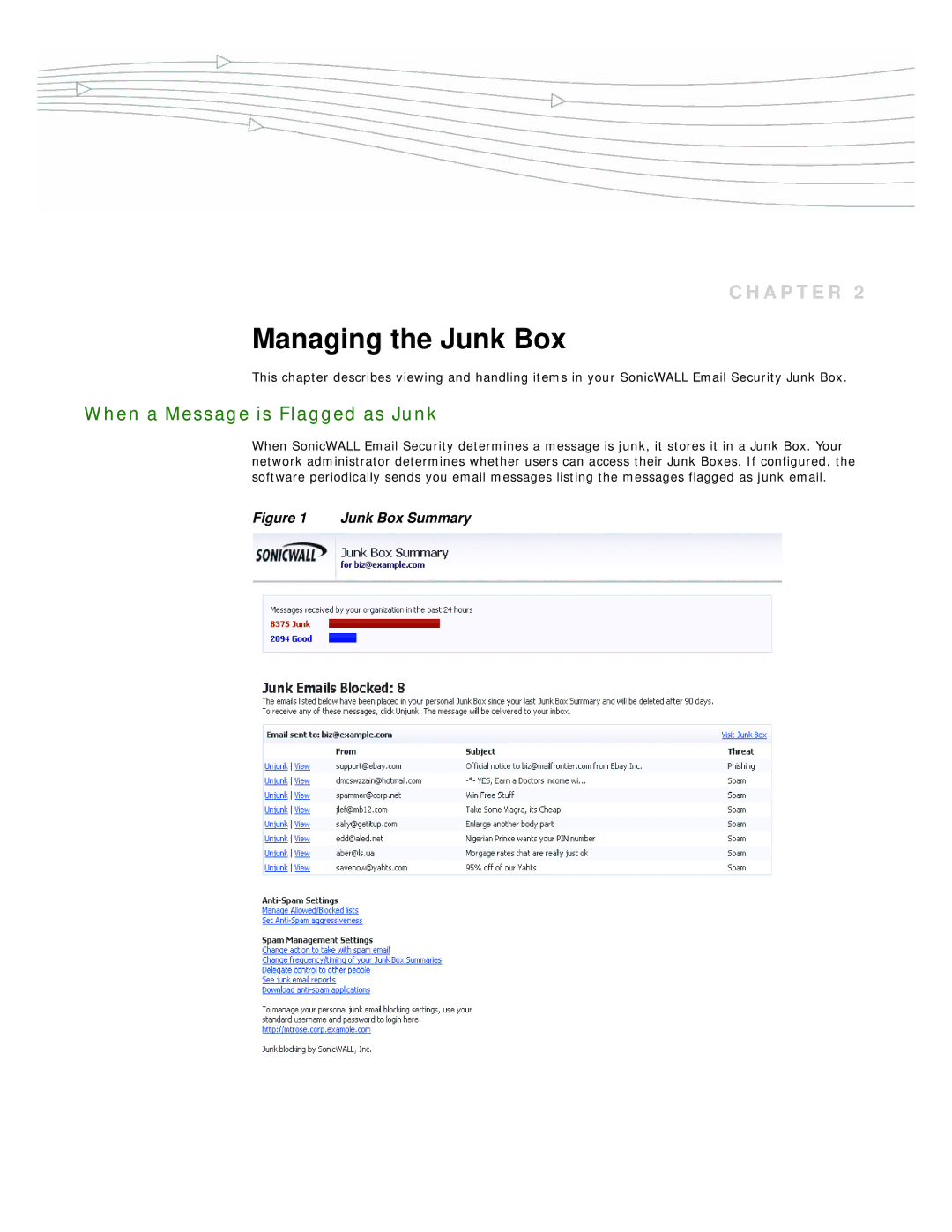 SonicWALL manual Managing the Junk Box, SonicWALL Email Security 7.2 User’s Guide 