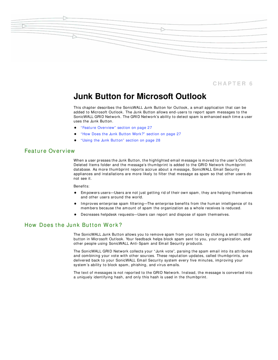 SonicWALL 7.2 manual Junk Button for Microsoft Outlook, Feature Overview, How Does the Junk Button Work? 